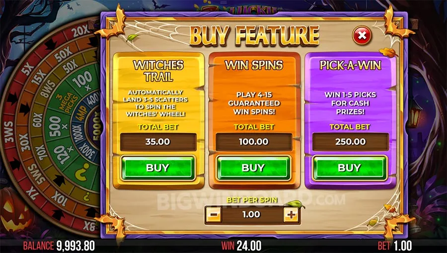 3 Lucky Witches slot - feature buy options