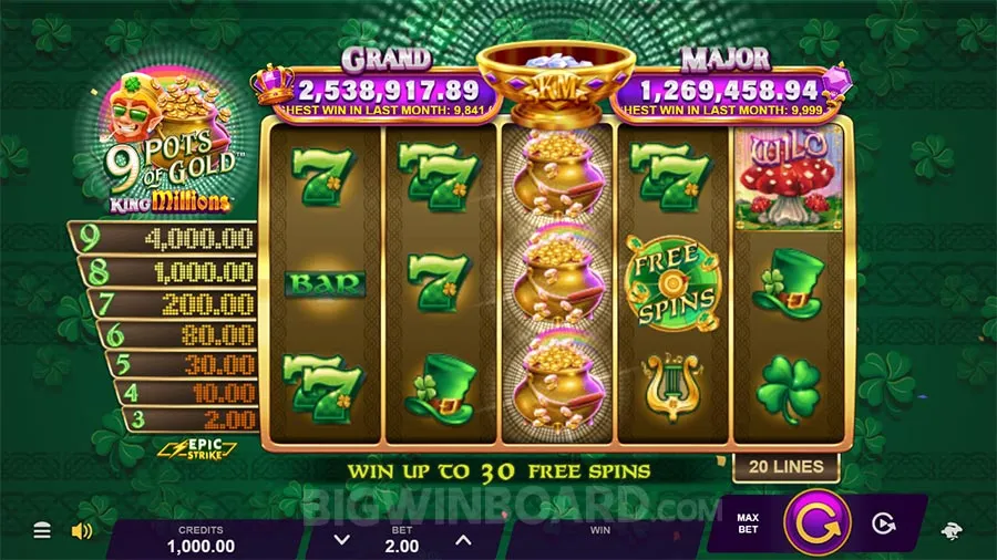 9 Pots of Gold King Millions slot